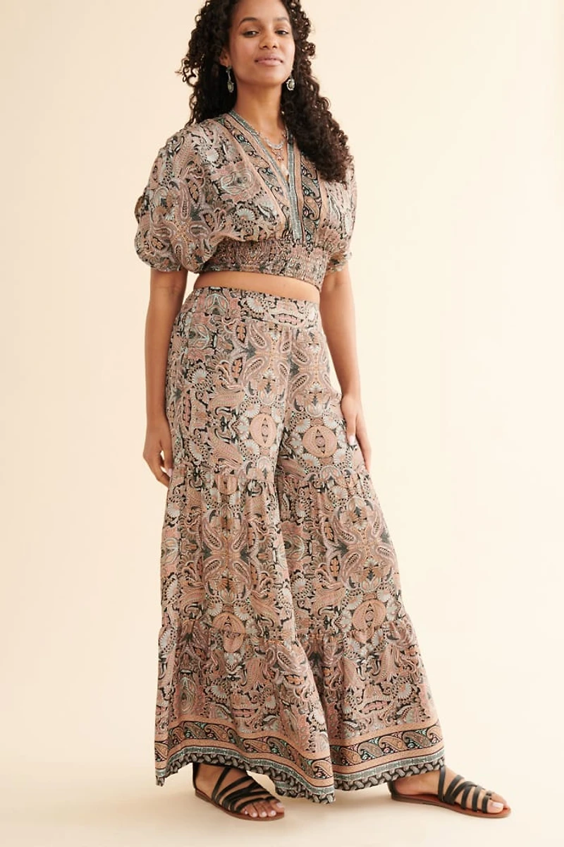 Buy Peach Paisley Tiered Sari Flare Pants Online at Earthbound Trading