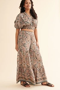 Buy Peach Paisley Tiered Sari Flare Pants Online at Earthbound Trading