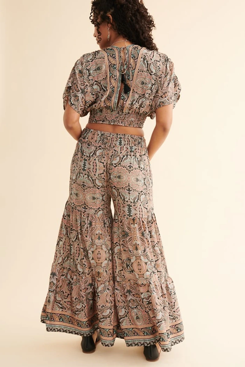 Buy Peach Paisley Tiered Sari Flare Pants Online at Earthbound Trading