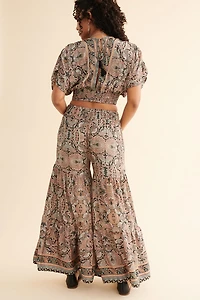 Buy Peach Paisley Tiered Sari Flare Pants Online at Earthbound Trading