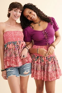 Buy Pink Sari Assorted Patchwork Convertible Skirt Online at Earthbound Trading