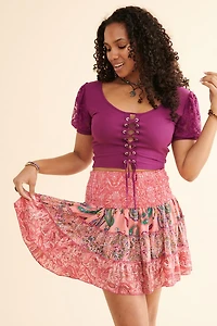 Buy Pink Sari Assorted Patchwork Convertible Skirt Online at Earthbound Trading