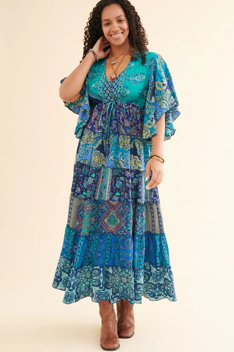 Buy Blue Tone Assorted Sari Maxi Dress Online at Earthbound Trading
