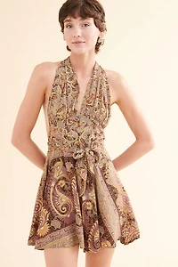 Buy Sage Paisley Sari Halter Mini Dress Online at Earthbound Trading