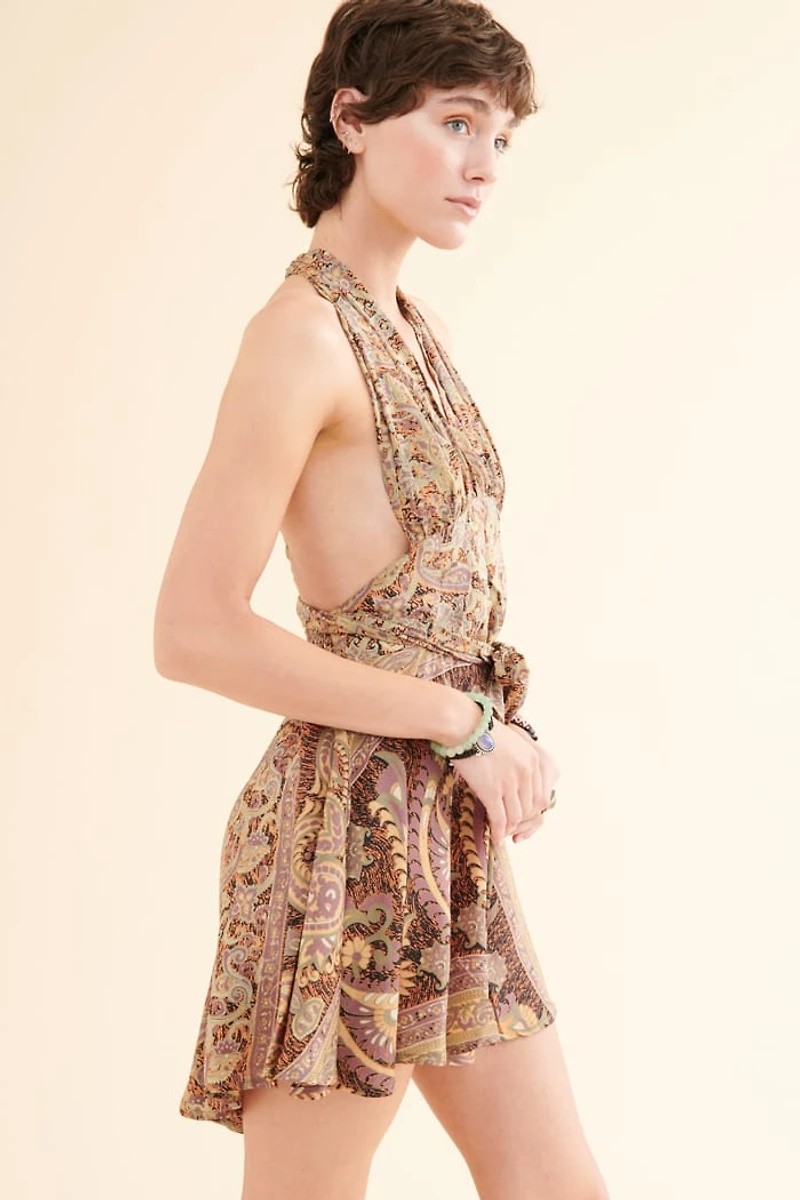 Buy Sage Paisley Sari Halter Mini Dress Online at Earthbound Trading