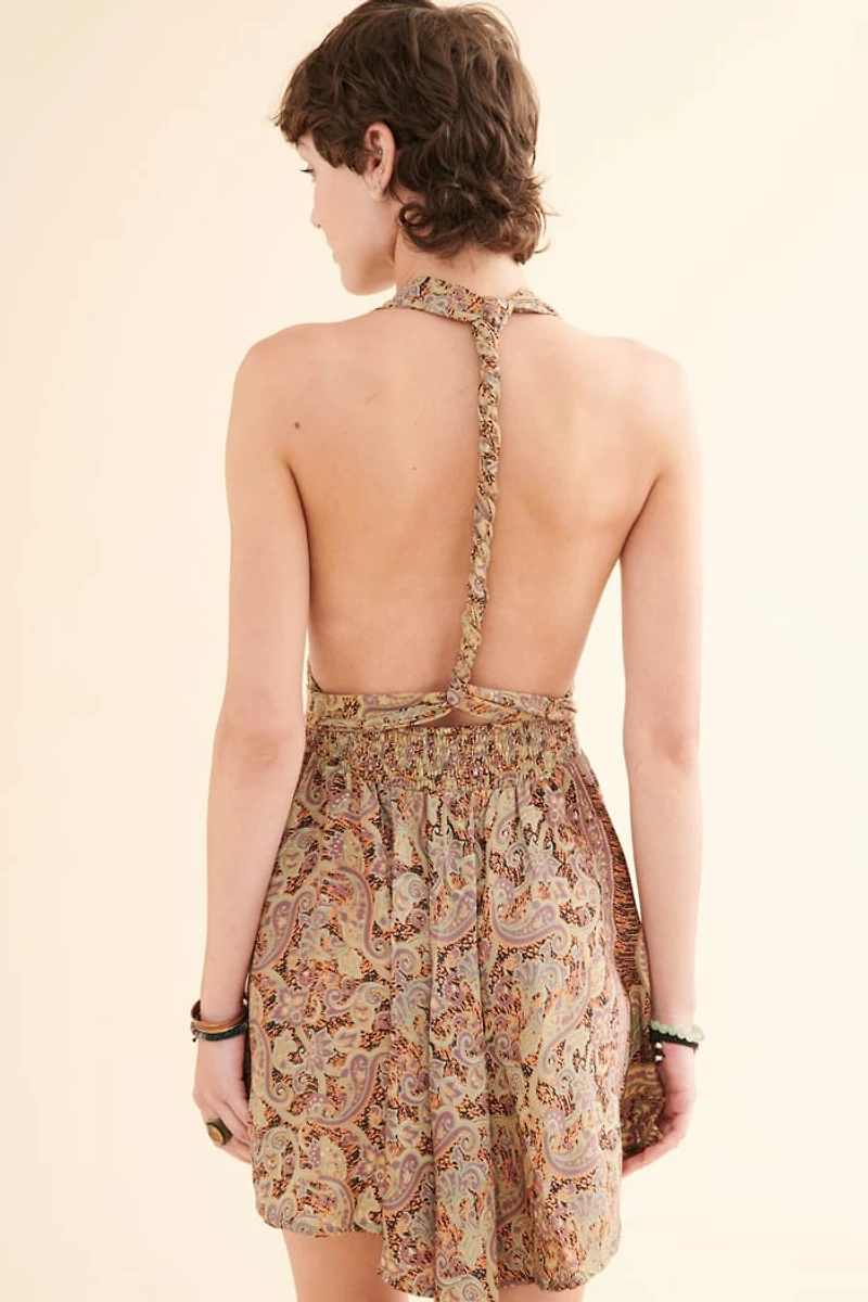 Buy Sage Paisley Sari Halter Mini Dress Online at Earthbound Trading