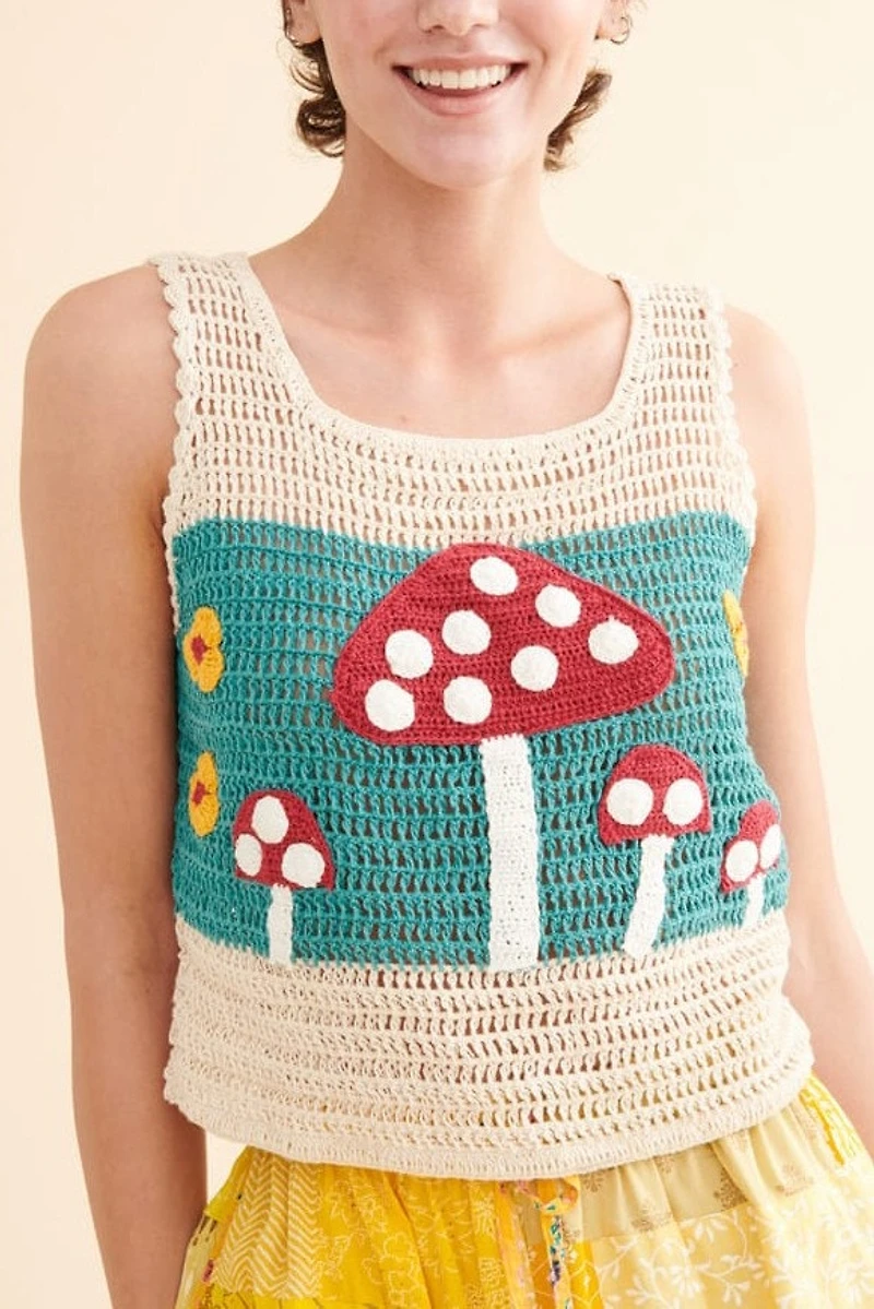 Mushroom Striped Crochet Tank
