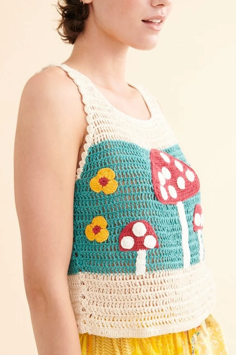 Mushroom Striped Crochet Tank