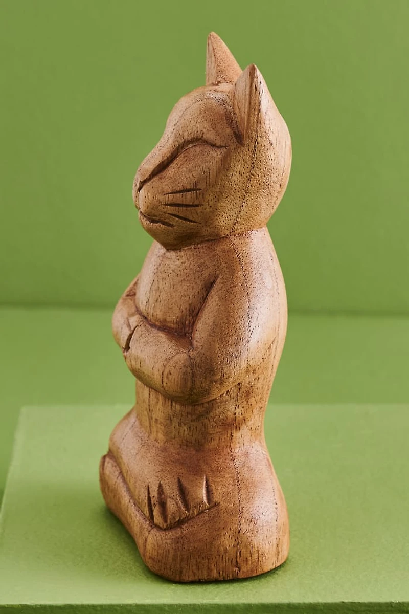 Lotus Pose Cat Wooden Statue - boho Home Decor with Zen Vibes