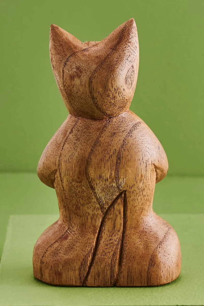 Lotus Pose Cat Wooden Statue - boho Home Decor with Zen Vibes
