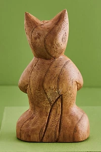 Lotus Pose Cat Wooden Statue - boho Home Decor with Zen Vibes