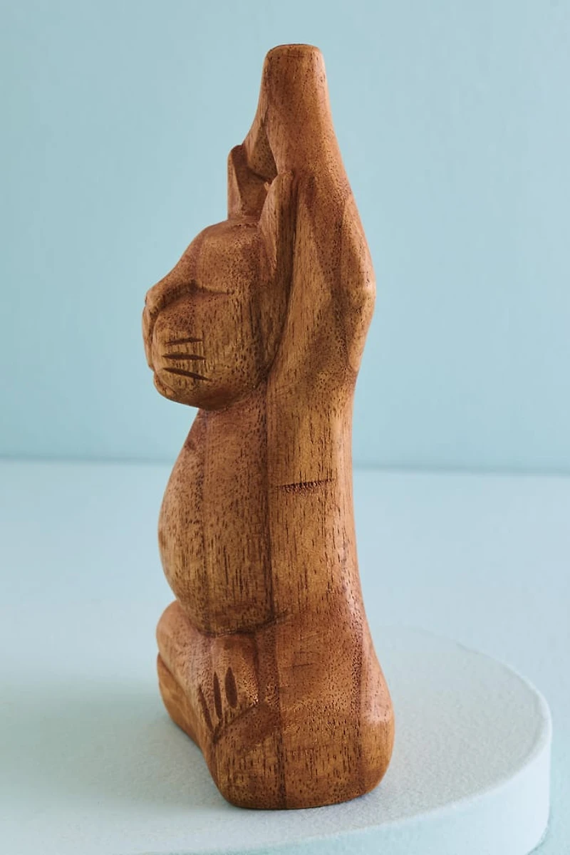 Upward Salute Cat Wooden Statue - Bohemian Zen Decor