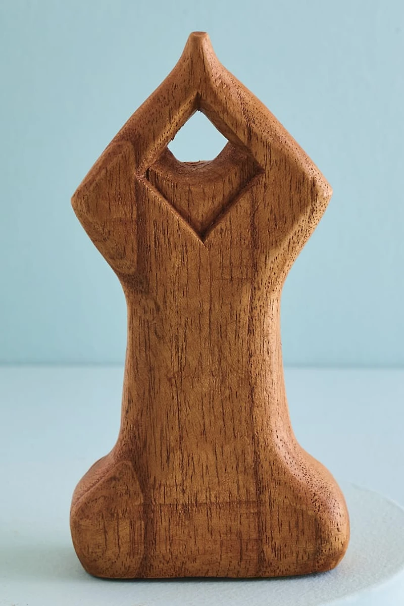 Upward Salute Cat Wooden Statue - Bohemian Zen Decor