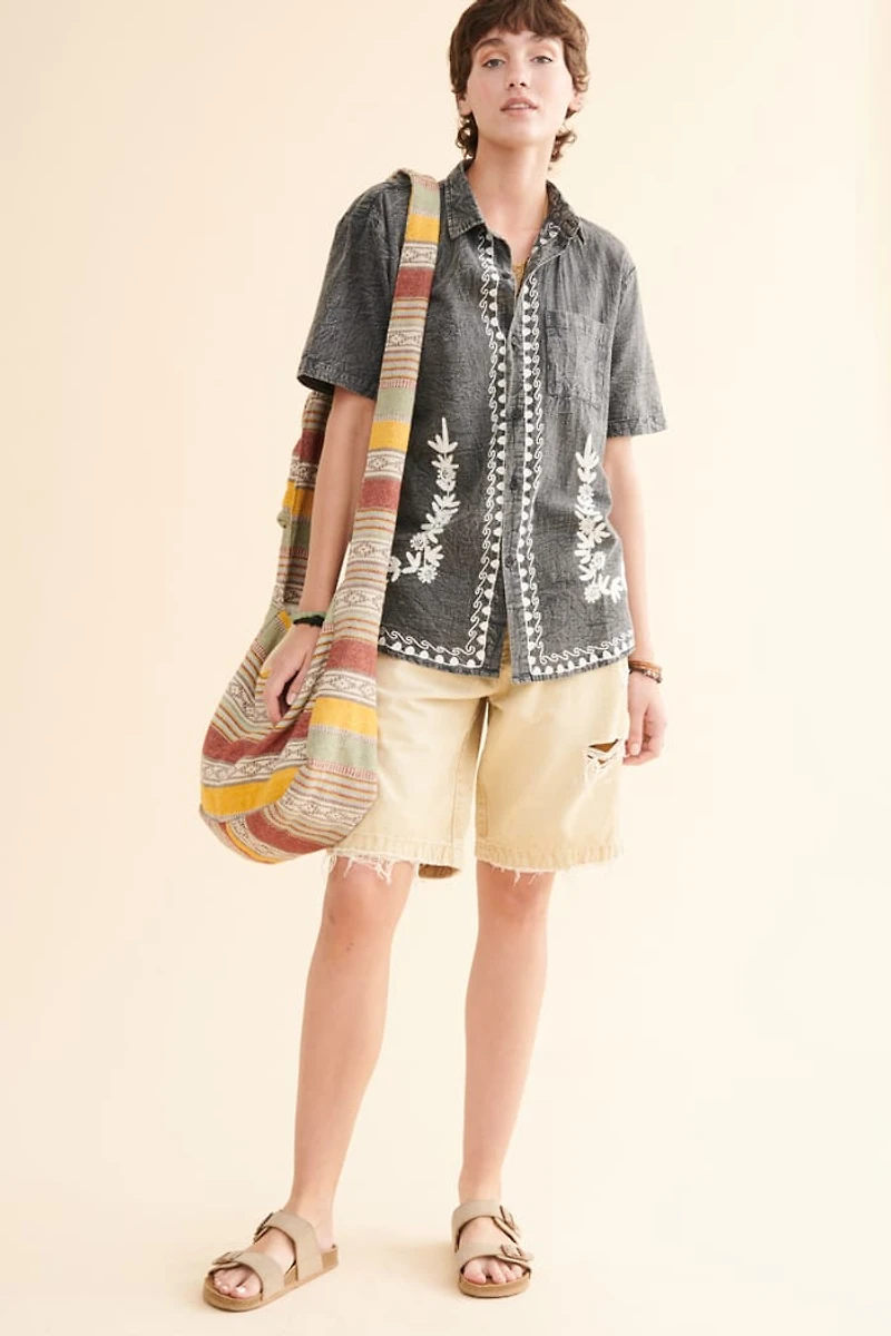 Buy Stone Grey Embroidered Camp Shirt Online at Earthbound Trading