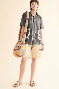 Buy Stone Grey Embroidered Camp Shirt Online at Earthbound Trading