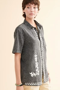 Buy Stone Grey Embroidered Camp Shirt Online at Earthbound Trading