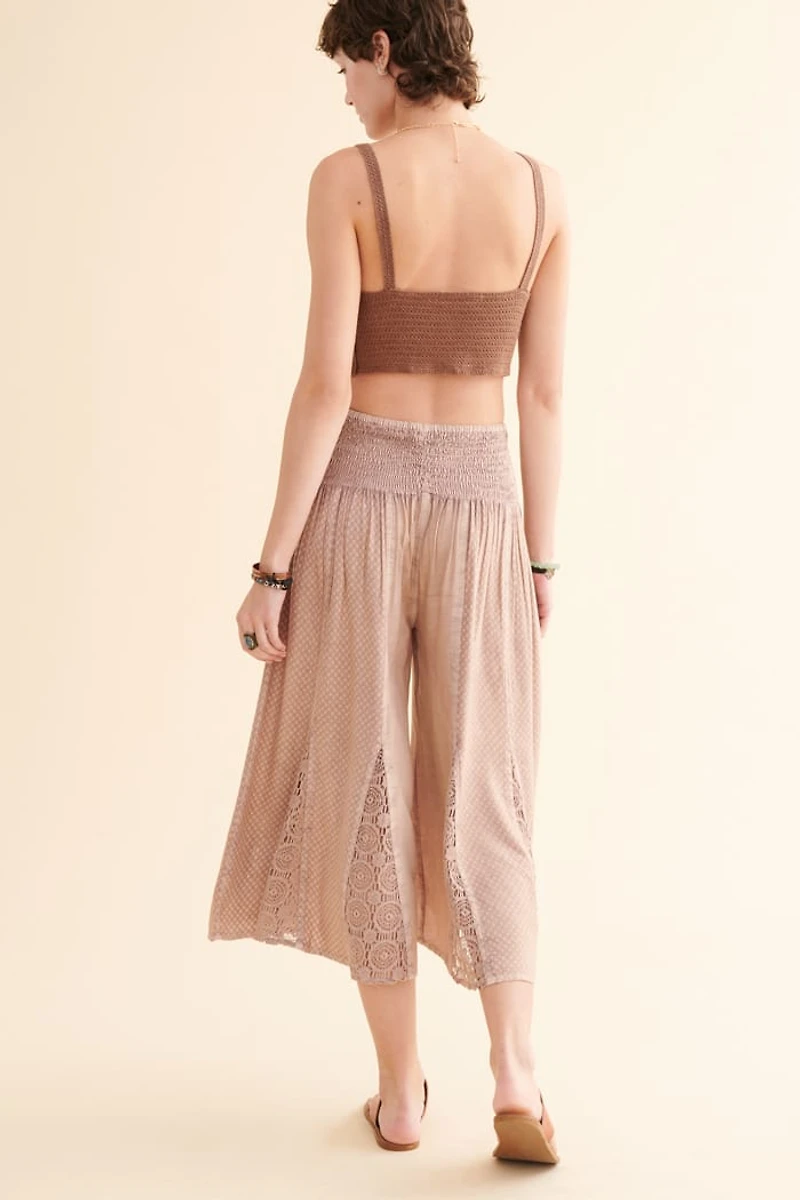 Buy Brown Embroidered Cropped Gaucho Pants Online at Earthbound Trading
