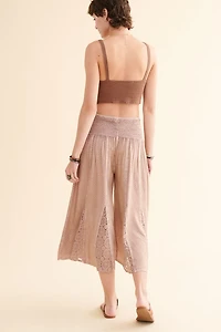 Buy Brown Embroidered Cropped Gaucho Pants Online at Earthbound Trading