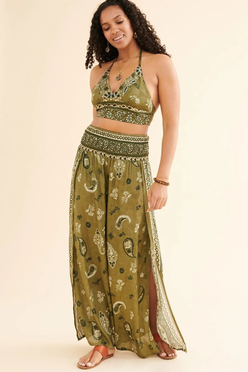 Buy Green Paisley Sari Faux Wrap Pants Online at Earthbound Trading
