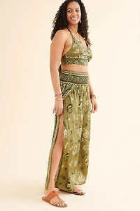 Buy Green Paisley Sari Faux Wrap Pants Online at Earthbound Trading