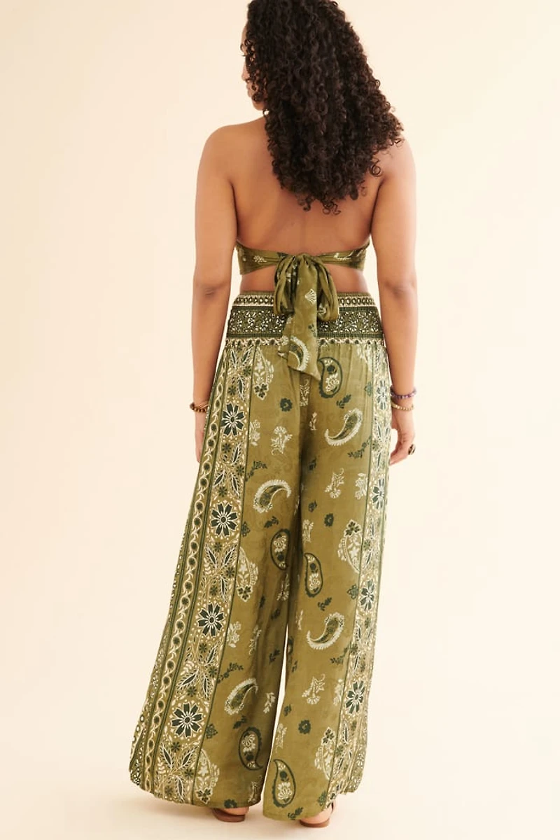 Buy Green Paisley Sari Faux Wrap Pants Online at Earthbound Trading