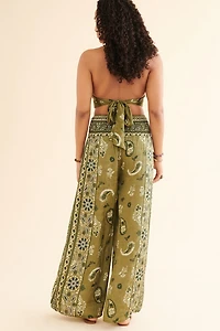 Buy Green Paisley Sari Faux Wrap Pants Online at Earthbound Trading