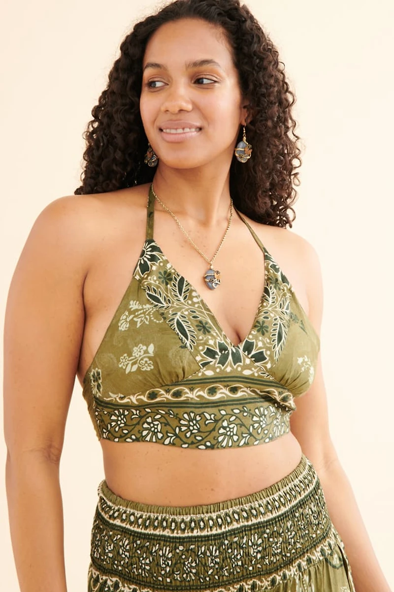 Buy Green Paisley Sari Bralette Top Online at Earthbound Trading