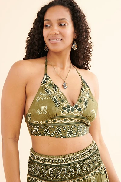 Green Paisley Sari Bralette Top