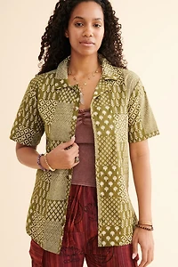 Buy Sage Patchwork Print Camp Shirt  Online at Earthbound Trading