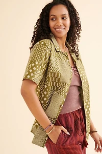 Buy Sage Patchwork Print Camp Shirt  Online at Earthbound Trading
