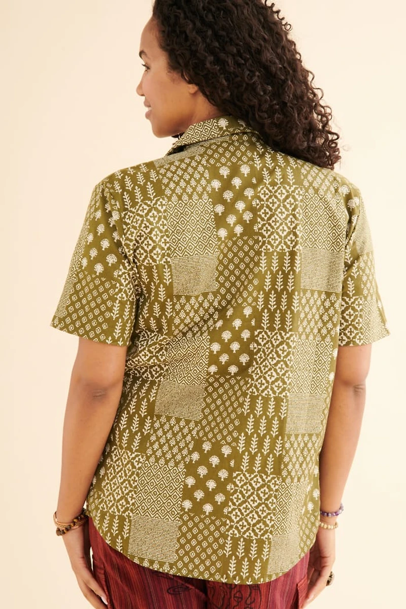 Buy Sage Patchwork Print Camp Shirt  Online at Earthbound Trading