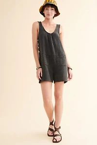 Black Gauze Pocket Tank Romper - Effortless Style for Free Spirits