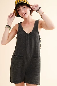Black Gauze Pocket Tank Romper - Effortless Style for Free Spirits