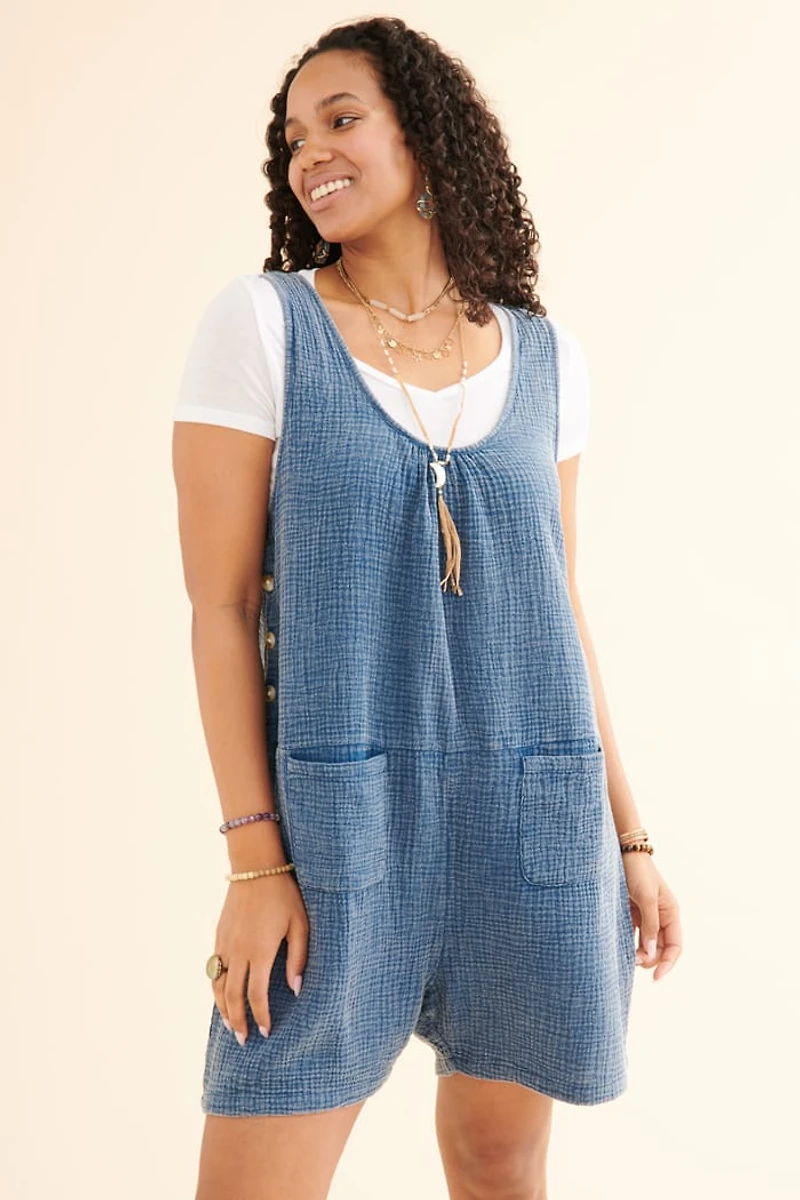 Gauze Pocket Tank Romper