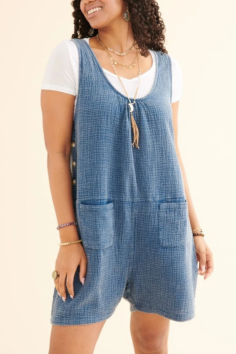 Blue Gauze Pocket Tank Romper