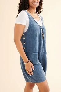 Blue Gauze Pocket Tank Romper