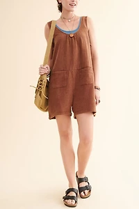 Brown Gauze Pocket Tank Romper