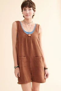 Buy Brown Gauze Pocket Tank Romper Online at Earthbound Trading
