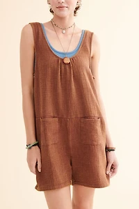 Brown Gauze Pocket Tank Romper