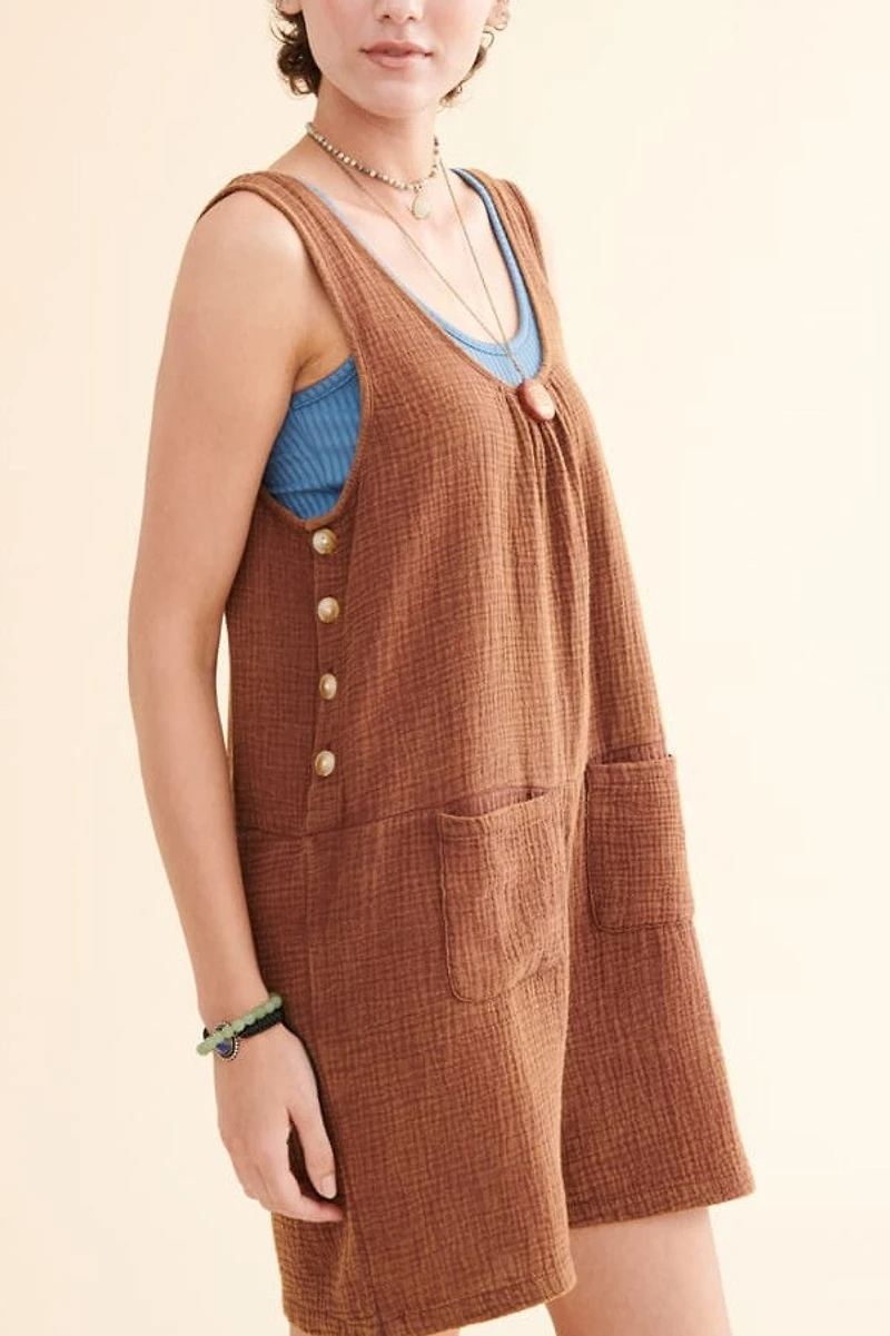 Brown Gauze Pocket Tank Romper