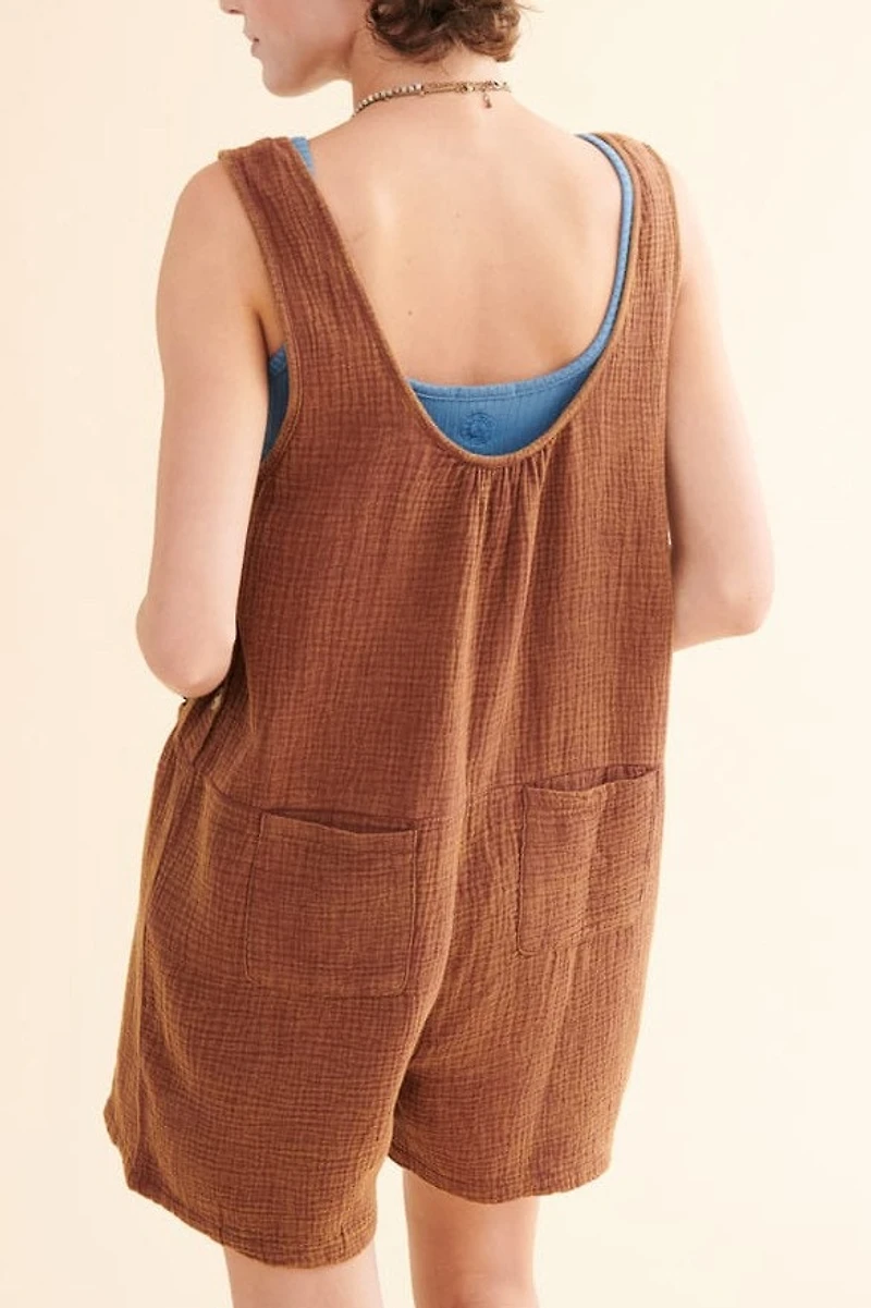 Brown Gauze Pocket Tank Romper
