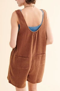 Brown Gauze Pocket Tank Romper