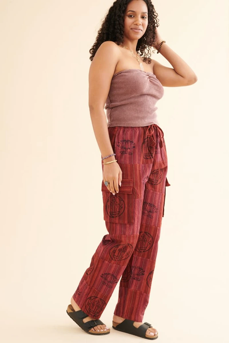 Red Striped Stamp Cargo Pants unsixex fit