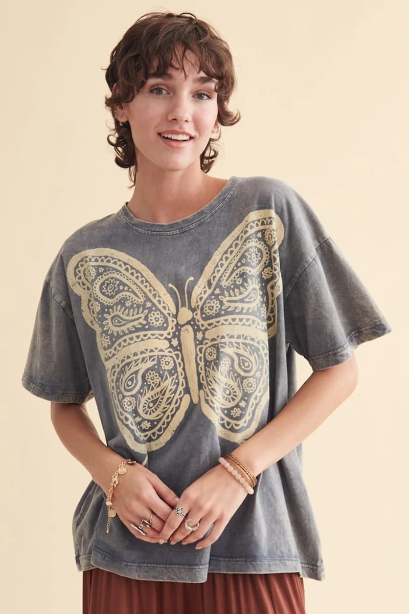 Buy Grey Free Spirit Butterfly T-Shirt Online at Earthbound Trading