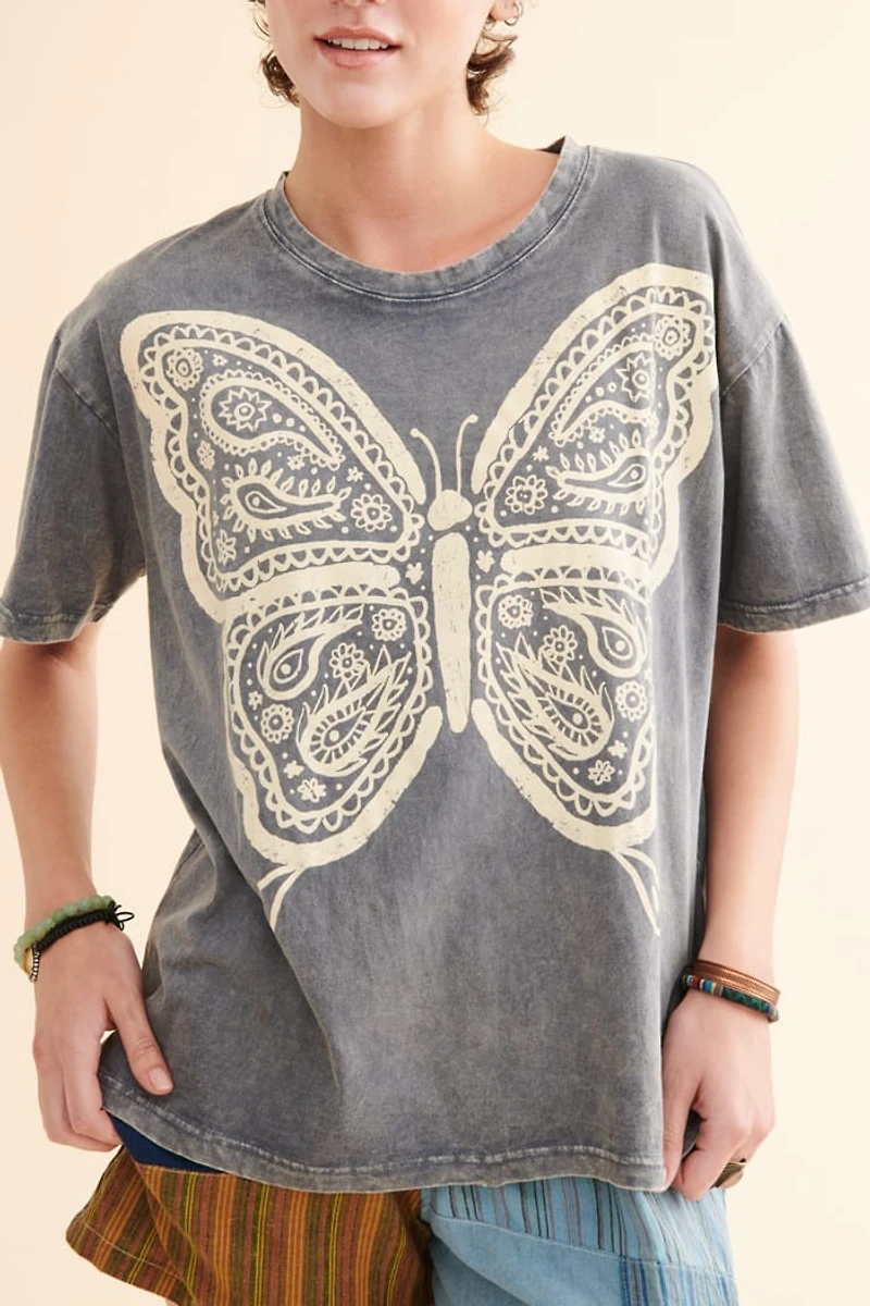 Grey Free Spirit Butterfly T-Shirt