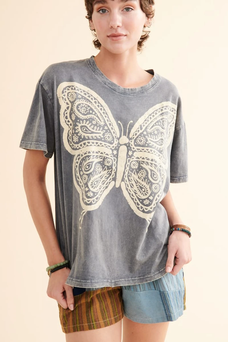 Grey Free Spirit Butterfly T-Shirt
