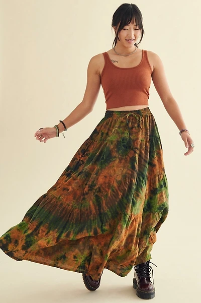 Buy Forest Tie Dye Tiered Maxi Skirt Online from Earthbound