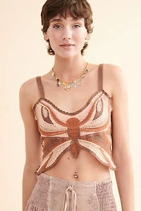 Buy Brown Butterfly Crochet Crop Tank  Online at Earthbound Trading