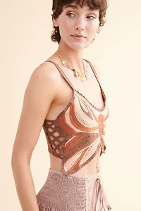 Buy Brown Butterfly Crochet Crop Tank  Online at Earthbound Trading