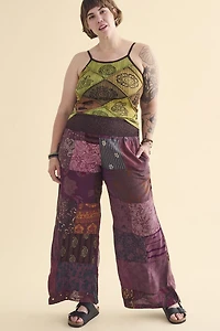 Buy Plum Overdyed Assorted Patchwork Straight Leg Pants Online from Earthbound
